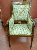 Mahogany inlaid armchair with floral upholstery