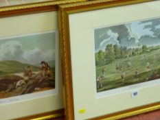 Two vintage framed prints, unsigned - titled 'Cricket', 26 x 32 cms and 'Grouse Shooting', 26 x 36
