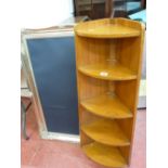 Mid Century multi-shelf corner unit and an ornate wooden picture frame