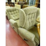 Pair of coffee coloured chenille reclining easy chairs