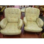 Pair of Ercol bentwood easy chairs