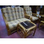 Parcel of conservatory furniture including two seater sofa, single armchair and occasional table