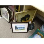 Parcel of paintings, prints including MARY WILLIAMS watercolour - boats at sea etc