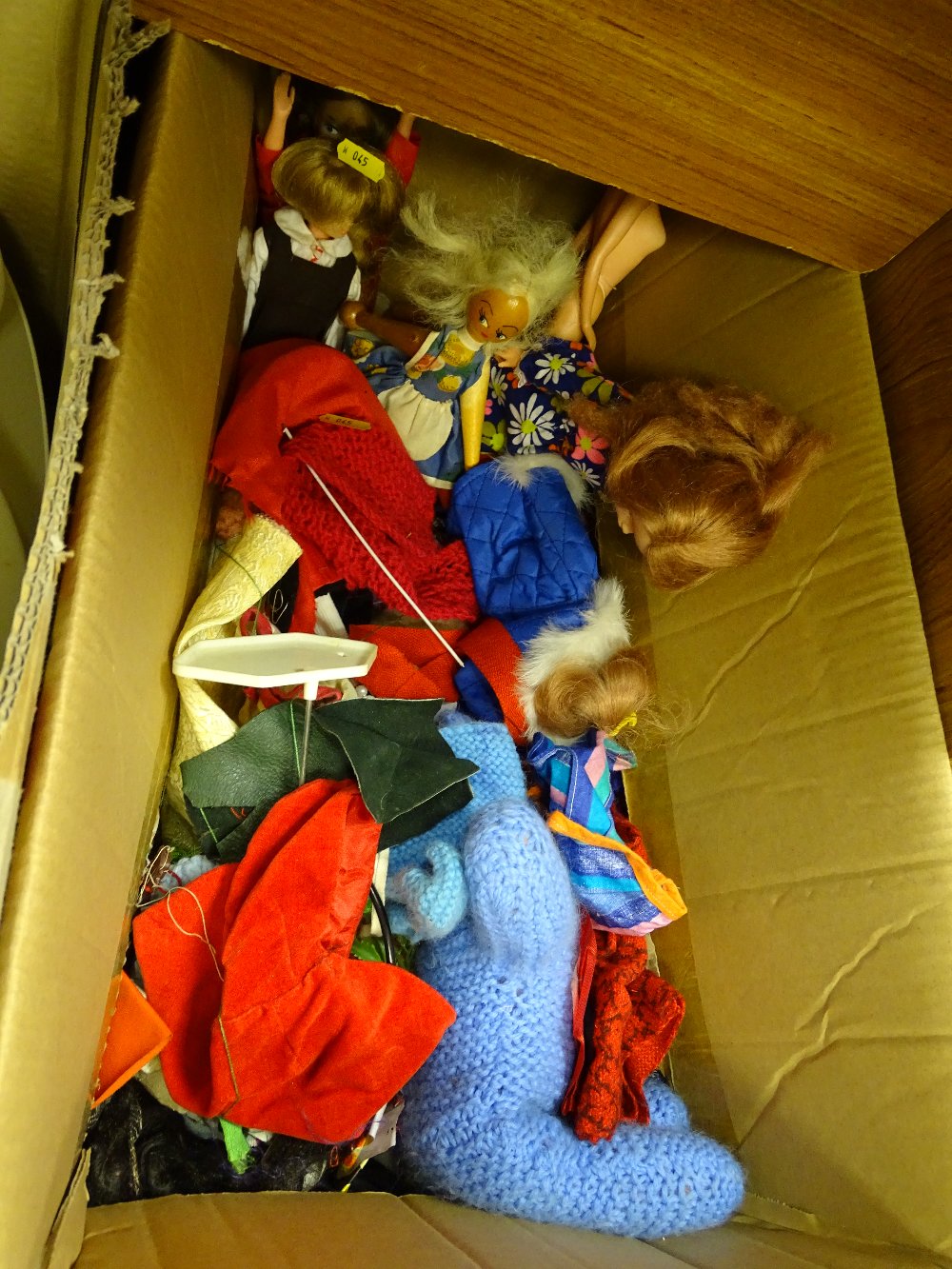 Box of vintage soft toys and dolls