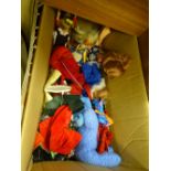 Box of vintage soft toys and dolls