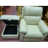 Cream faux leather electric reclining chair and pouffe E/T