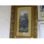 Victorian watercolour - river and bridge scene in a gilt frame