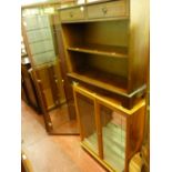 Two shelf and two drawer mahogany inlaid hall console unit and a light wood two door glazed