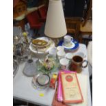 Parcel of mixed china including calendar plates, table lamp ETC Condition Report: please request* *