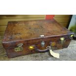 A good vintage carved calf-skin suitcase, the lid lettered for a Middlesex address Condition Report:
