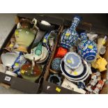 A quantity of mixed items including pottery, bags, basket of novelty teapots ETC Condition Report: