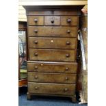 An antique oak & pine chest-on-chest on bracket feet with a base of three graduated drawers, the top