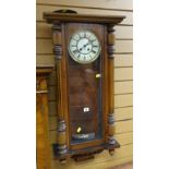 Mahogany two train Vienna-type wall clock, possibly Gustav Becker with GB anchor motif within