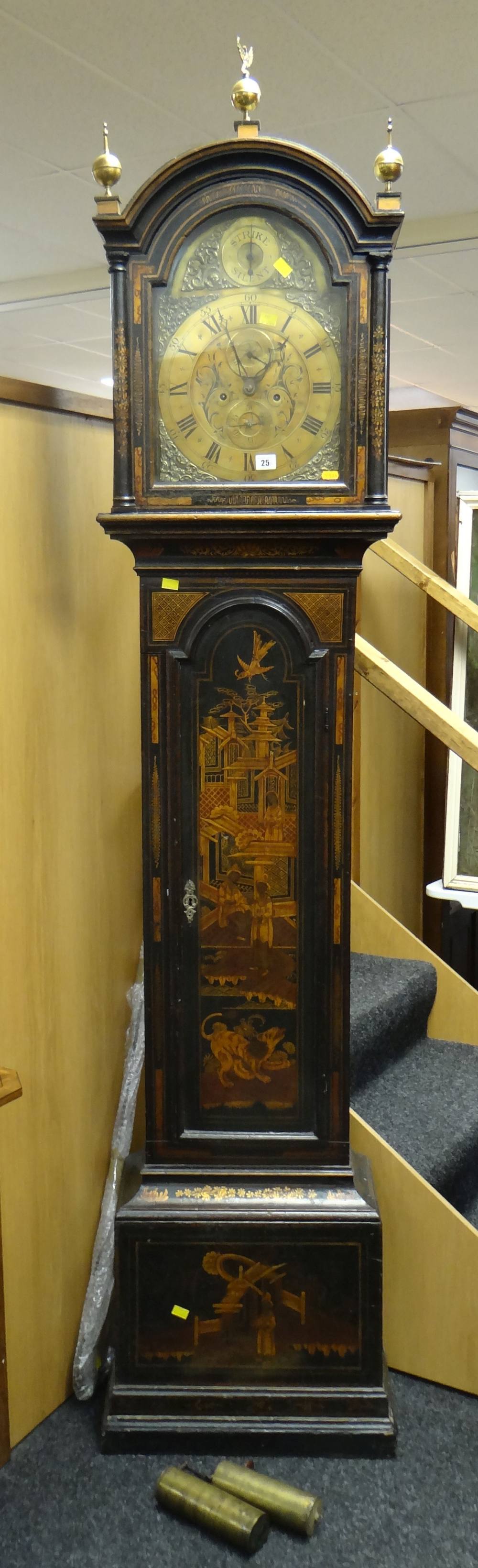 Thomas Marsh of London 8-day chinoiserie decorated longcase clock, the brass face with Roman numeral