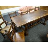A joined oak refectory table together with six various farmhouse chairs, 216 x 80cms Condition