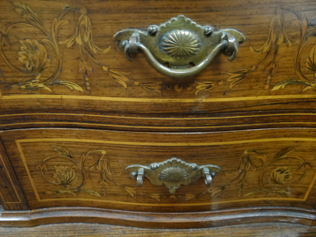 An antique rosewood writing desk by Maple & Co with marquetry serpentine covered stationary cabinet, - Image 5 of 12