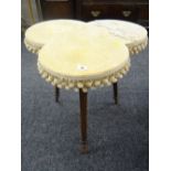 An antique lobed table on three reeded and ebonized supports and with velvet covered top Condition