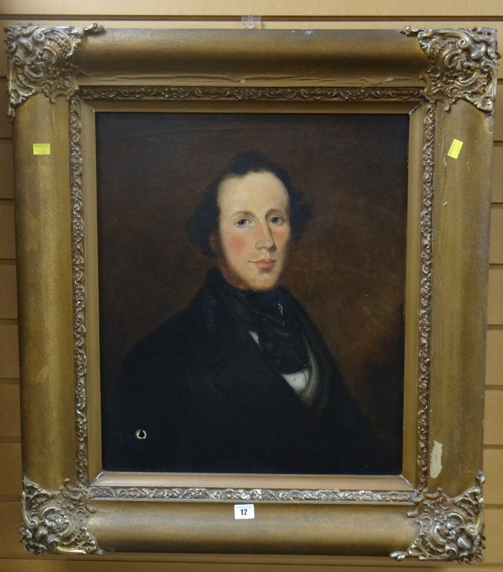 A nineteenth century oil on canvas head & shoulders portrait of a gentleman in a similar period