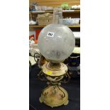 A brass & pottery antique oil lamp Condition Report: please request* *Condition is not stated in