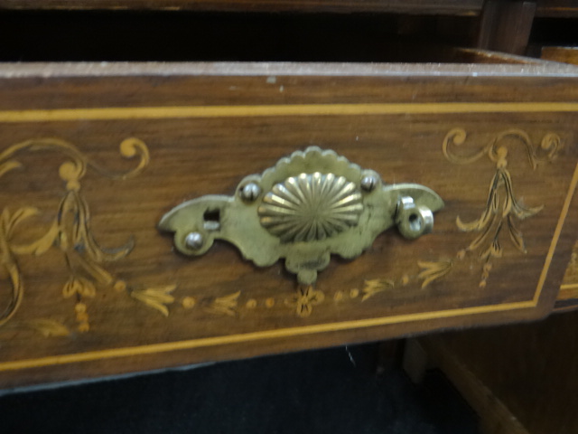 An antique rosewood writing desk by Maple & Co with marquetry serpentine covered stationary cabinet, - Image 4 of 12