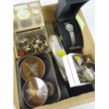 Box of assorted jewellery & other items to include jewellery box & contents to include hat pins,