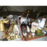A crate of mixed items including epergne, large jug, ornaments etc & a tub of mixed items