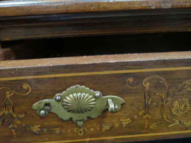An antique rosewood writing desk by Maple & Co with marquetry serpentine covered stationary cabinet, - Image 3 of 12