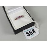 9ct gold ruby & diamond chip dress ring in box, 2.3grams approx, size L/M Condition Report: please