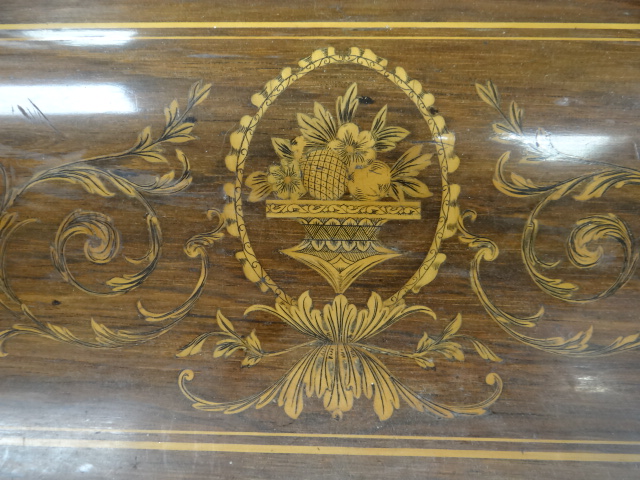 An antique rosewood writing desk by Maple & Co with marquetry serpentine covered stationary cabinet, - Image 8 of 12