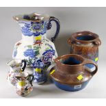 Two items of Denby stoneware, blue & brown glazed pottery together with a large Masons Ironstone jug