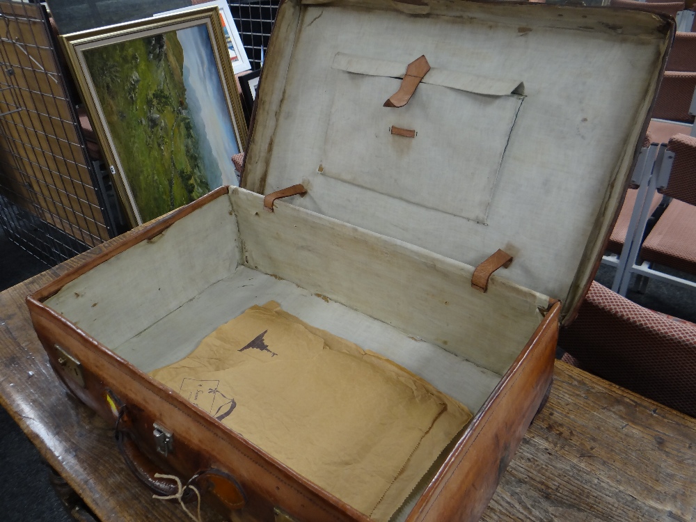 A good vintage carved calf-skin suitcase, the lid lettered for a Middlesex address Condition Report: - Image 2 of 2