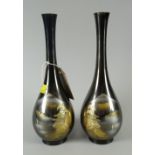 A pair of twentieth century metalwork Japanese inlaid narrow neck vases Condition Report: please