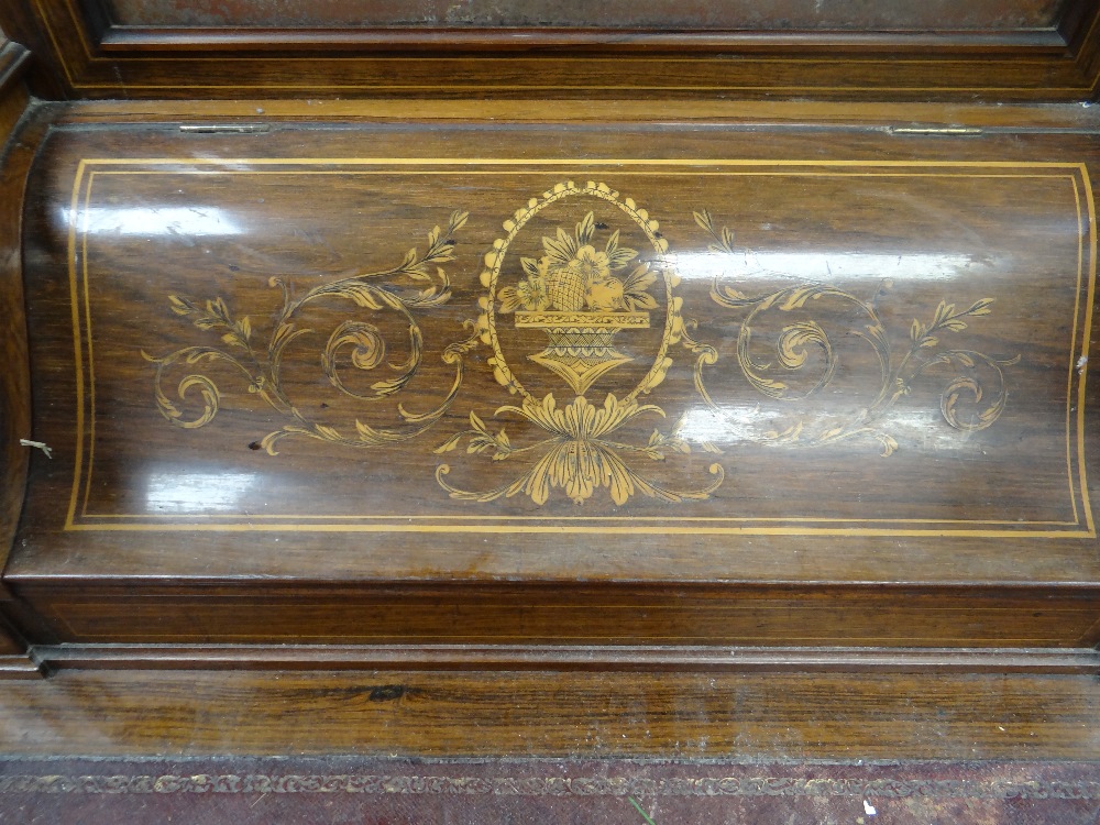 An antique rosewood writing desk by Maple & Co with marquetry serpentine covered stationary cabinet, - Image 2 of 12