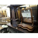 An antique toilet mirror, an occasional table, old violin in a case & two vintage wooden crates