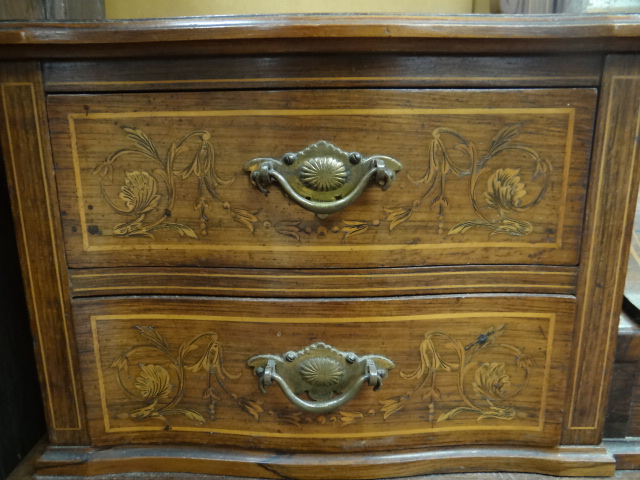 An antique rosewood writing desk by Maple & Co with marquetry serpentine covered stationary cabinet, - Image 7 of 12