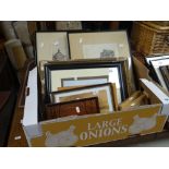 Box of mixed furnishing pictures & prints to include engravings, modern watercolour, bird studies