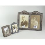 A good antique silver 'husband & wife' twin-portrait frame with easel support & two further