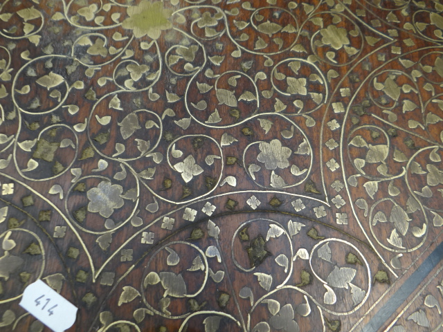 An Islamic-type octagonal table with inlay together with vintage mahogany two-branch hanging hat & - Image 5 of 12