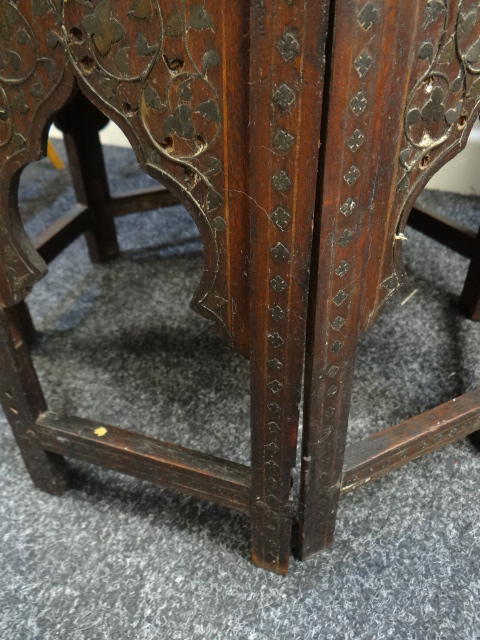 An Islamic-type octagonal table with inlay together with vintage mahogany two-branch hanging hat & - Image 12 of 12