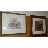 A framed watercolour of sailing ships, monogrammed E B by EDWINA BURBIDGE together with two signed