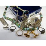 A modern hallmarked silver ingot & a parcel of ethnic jewellery, cuff links,
