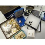 A collection of costume jewellery, collectable pens ETC possibly small gold content with some