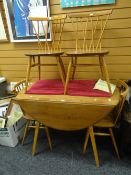 Mid 20thC drop leaf table with 4 matching 'X' spindle back chair Condition Report: please request