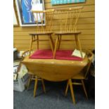Mid 20thC drop leaf table with 4 matching 'X' spindle back chair Condition Report: please request