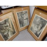 A set of seven hunting & equestrian prints in lightwood frames & three further similar in dark