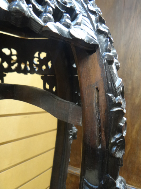 An ebonized & naturalistically carved Oriental planter stand with marble insert top, 76cms high. - Image 4 of 7