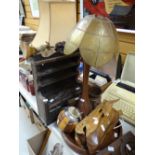 Selection of wooden ware to include folding bookends, carved dolphins, miniature Welsh dresser ETC