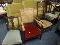 A vintage ladder back chair with rush seat, a cane back chair & another Condition Report: please