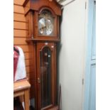 A reproduction rolling-moon, weight driven pendulum grandmother clock, 206cms high. Condition