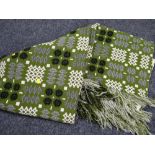 A good traditional Welsh blanket in green ground with flecked grey, black & off-white geometric